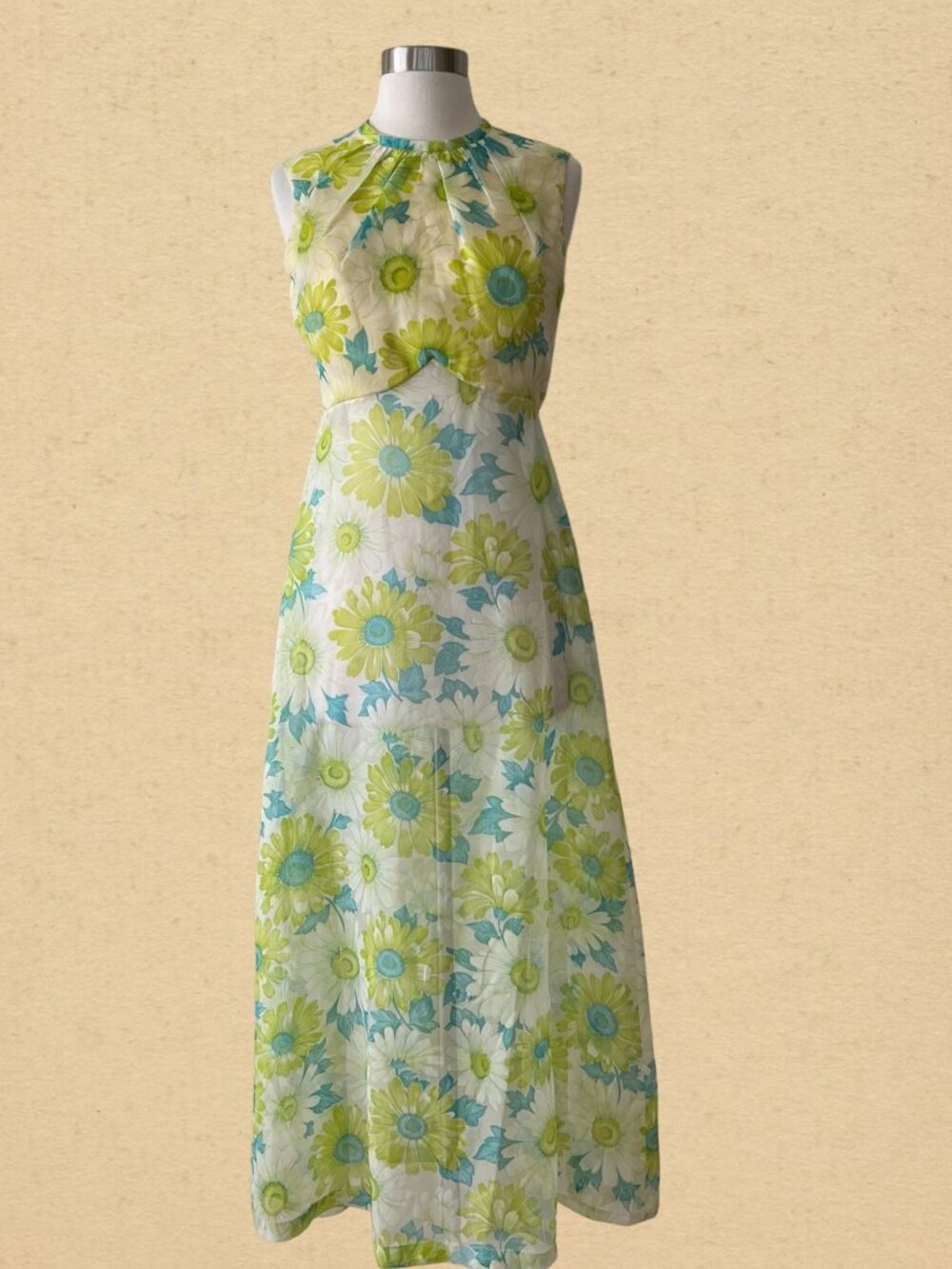 Vintage 60s Floral Maxi Dress Chiffon